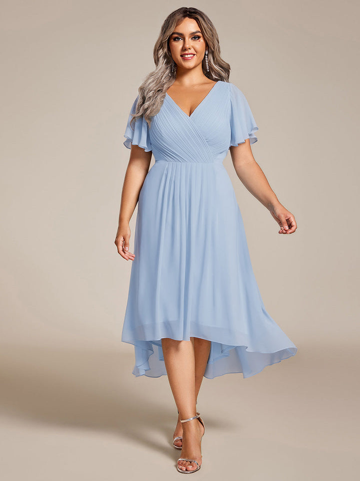 ever FAYE|Elegant V-Neck Flowy High-Low Short Sleeve Wedding Guest Dress