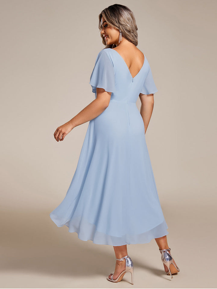 ever FAYE|Plus Size V-Neck Pleated Chiffon Midi Wedding Guest Dress