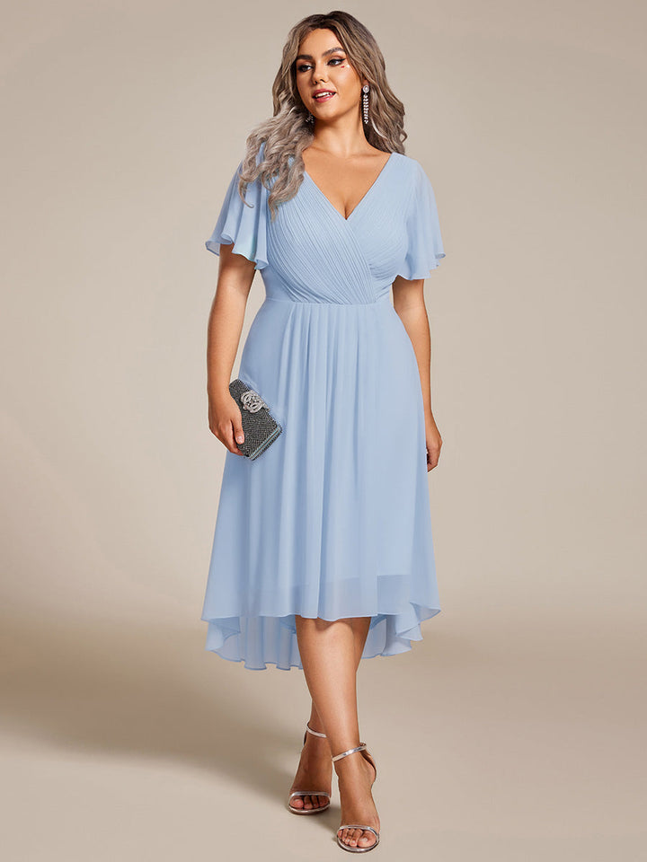 ever FAYE|Plus Size V-Neck Pleated Chiffon Midi Wedding Guest Dress