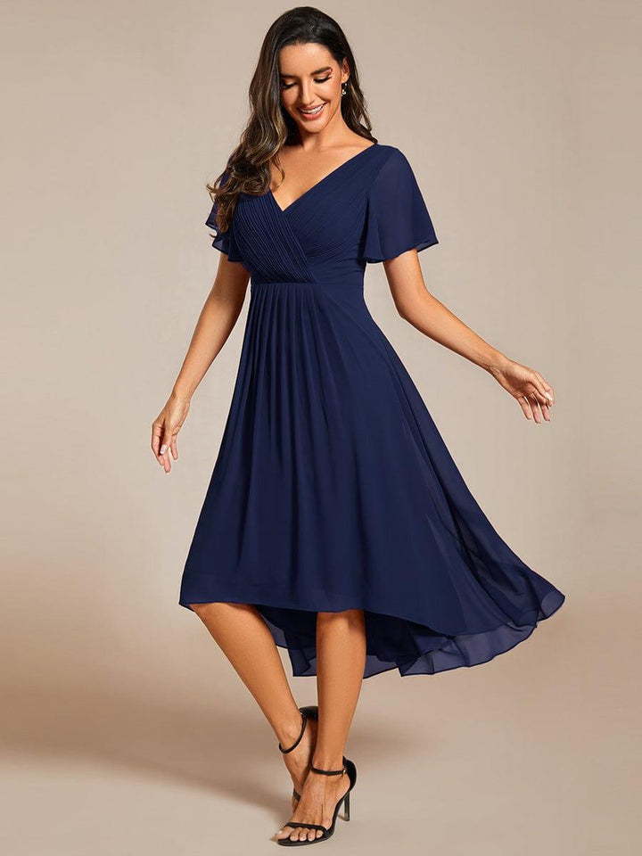 ever FAYE|Plus Size V-Neck Pleated Chiffon Midi Wedding Guest Dress