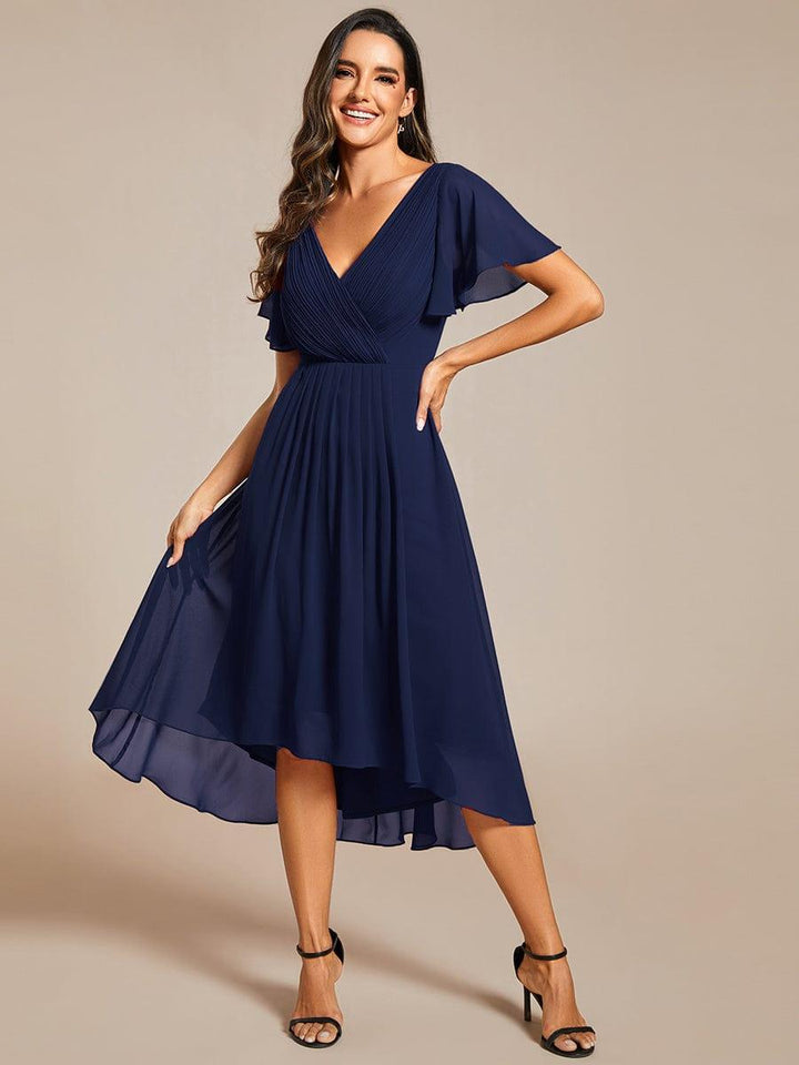 ever FAYE|Plus Size V-Neck Pleated Chiffon Midi Wedding Guest Dress