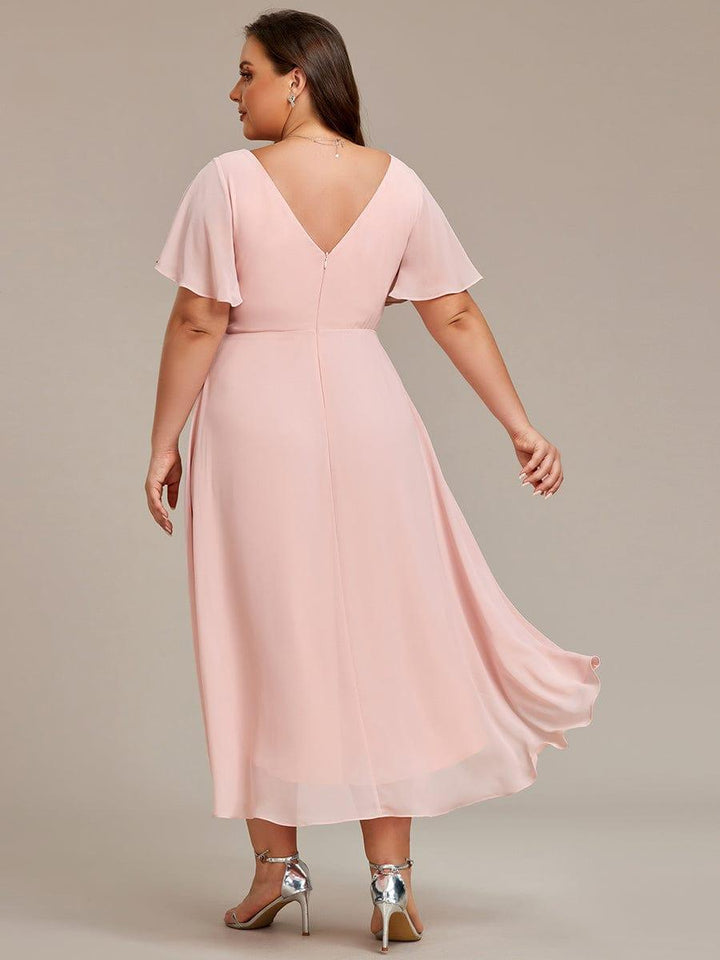 ever FAYE|Plus Size V-Neck Pleated Chiffon Midi Wedding Guest Dress