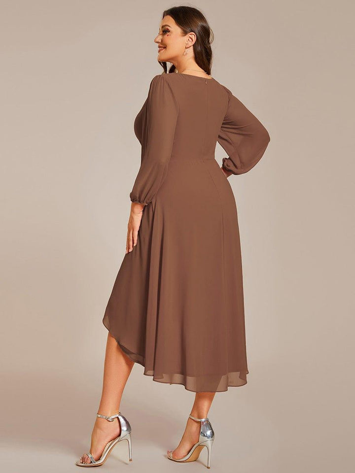 pretty BRIAR|Plus Size Chiffon A-Line 3/4 Sleeves Asymmetrical Hem Wedding Guest Dress