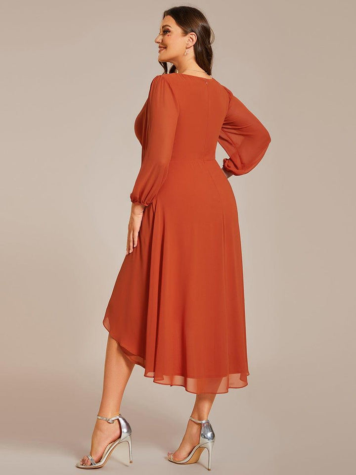 pretty BRIAR|Plus Size Chiffon A-Line 3/4 Sleeves Asymmetrical Hem Wedding Guest Dress