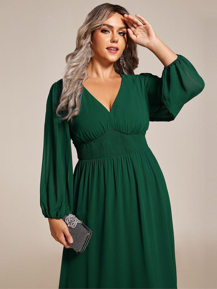 ever AMARA|Chiffon V-Neck Long Sleeves Elastic Band Midi Wedding Guest Dress