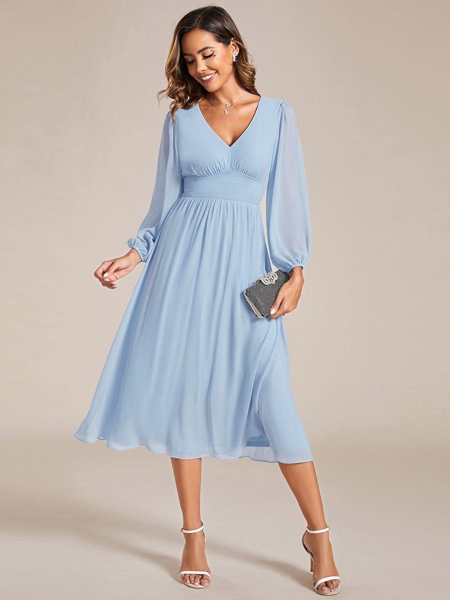 ever AMARA|Chiffon V-Neck Long Sleeves Elastic Band Midi Wedding Guest Dress