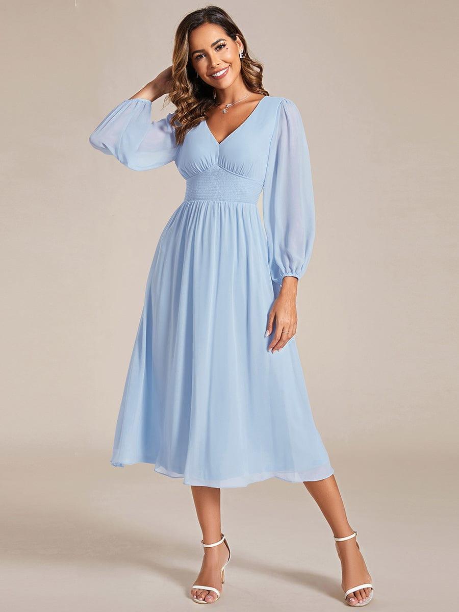 ever AMARA|Chiffon V-Neck Long Sleeves Elastic Band Midi Wedding Guest Dress