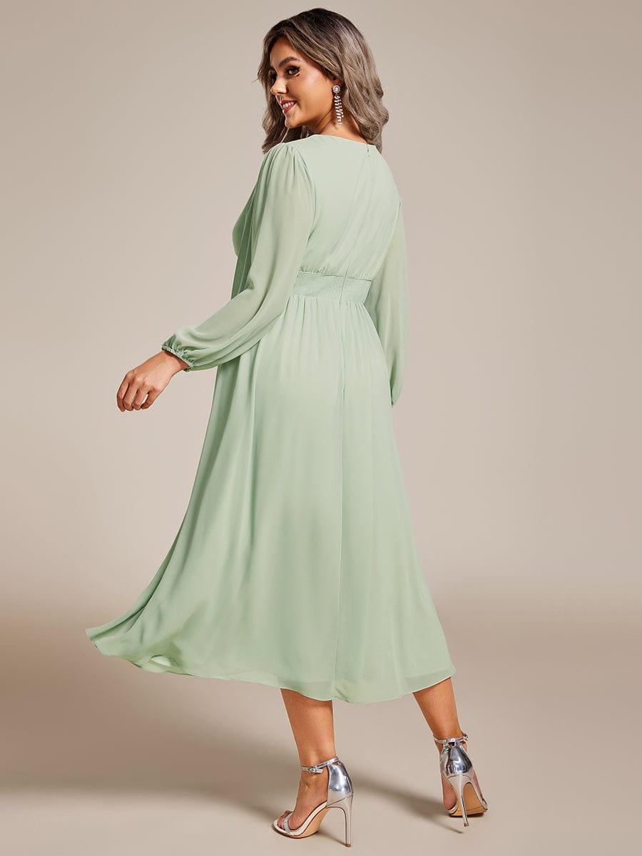 ever AMARA|Chiffon V-Neck Long Sleeves Elastic Band Midi Wedding Guest Dress