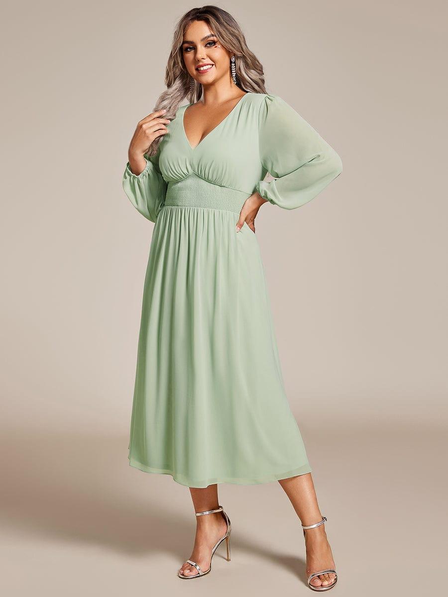ever AMARA|Chiffon V-Neck Long Sleeves Elastic Band Midi Wedding Guest Dress
