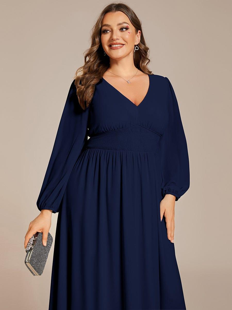 ever AMARA|Chiffon V-Neck Long Sleeves Elastic Band Midi Wedding Guest Dress