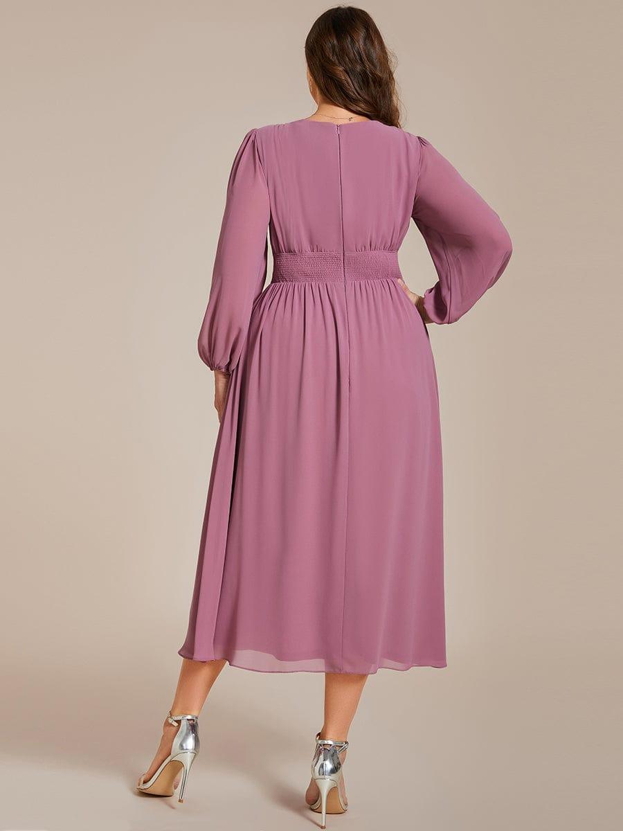 ever AMARA|Chiffon V-Neck Long Sleeves Elastic Band Midi Wedding Guest Dress