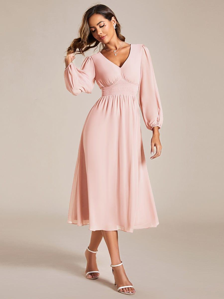 ever AMARA|Chiffon V-Neck Long Sleeves Elastic Band Midi Wedding Guest Dress