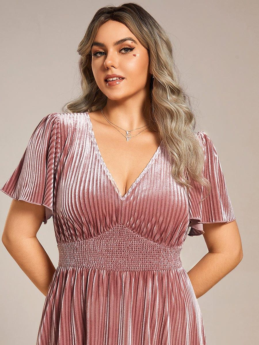 ever AZALEA|Graceful V-Neck Waist Design Short Sleeves Fall Velvet Midi Wedding Guest Dress