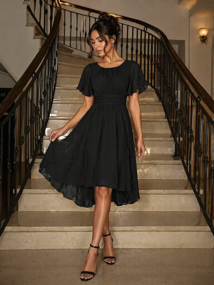 ever EDEN|Flowy Chiffon Round Neckline A-Line Knee Length Wedding Guest Dress