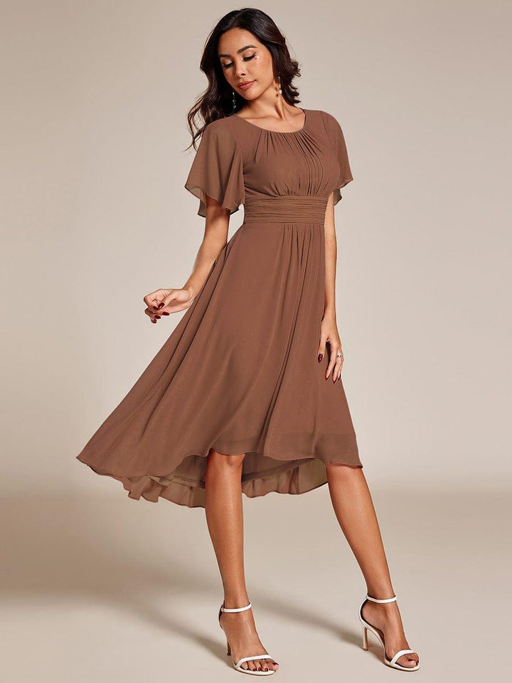 ever EDEN|Flowy Chiffon Round Neckline A-Line Knee Length Wedding Guest Dress