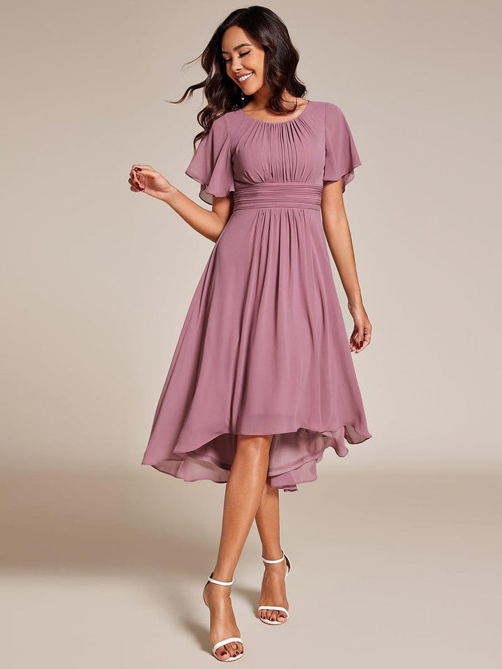 ever EDEN|Flowy Chiffon Round Neckline A-Line Knee Length Wedding Guest Dress