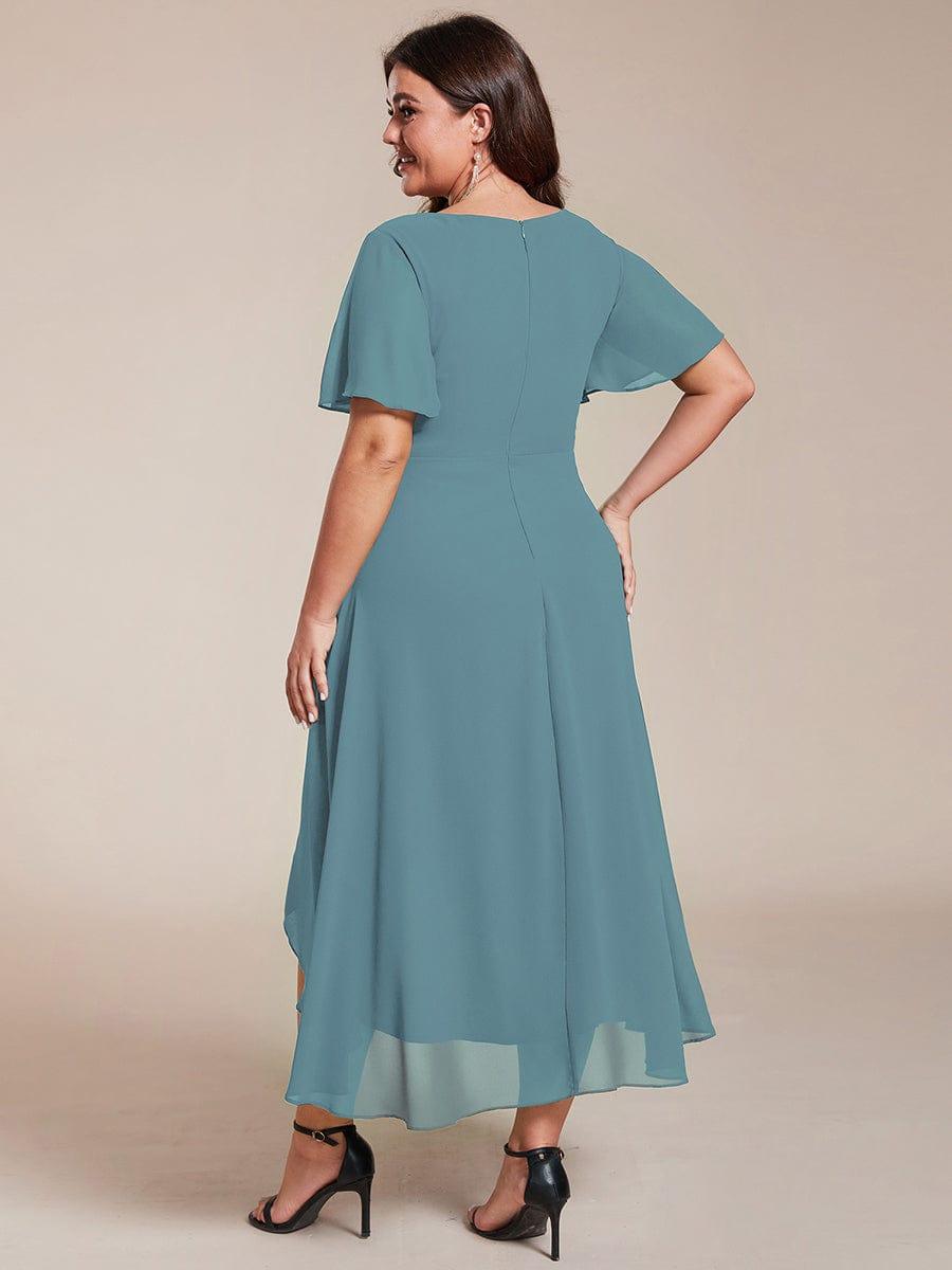ever LARK|Ruffles Sleeve Pleated V-Neck A-Line Midi Chiffon Wedding Guest Dress
