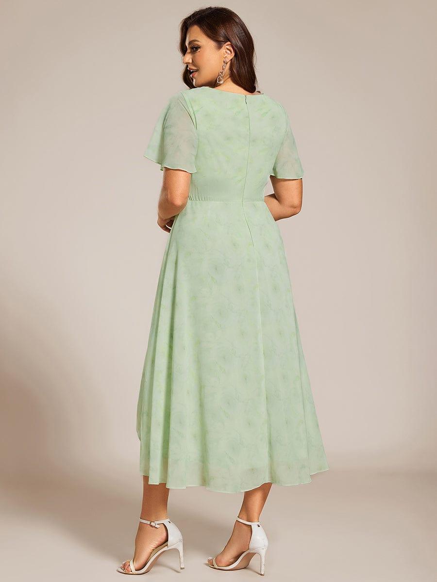 ever LARK|Ruffles Sleeve Pleated V-Neck A-Line Midi Chiffon Wedding Guest Dress