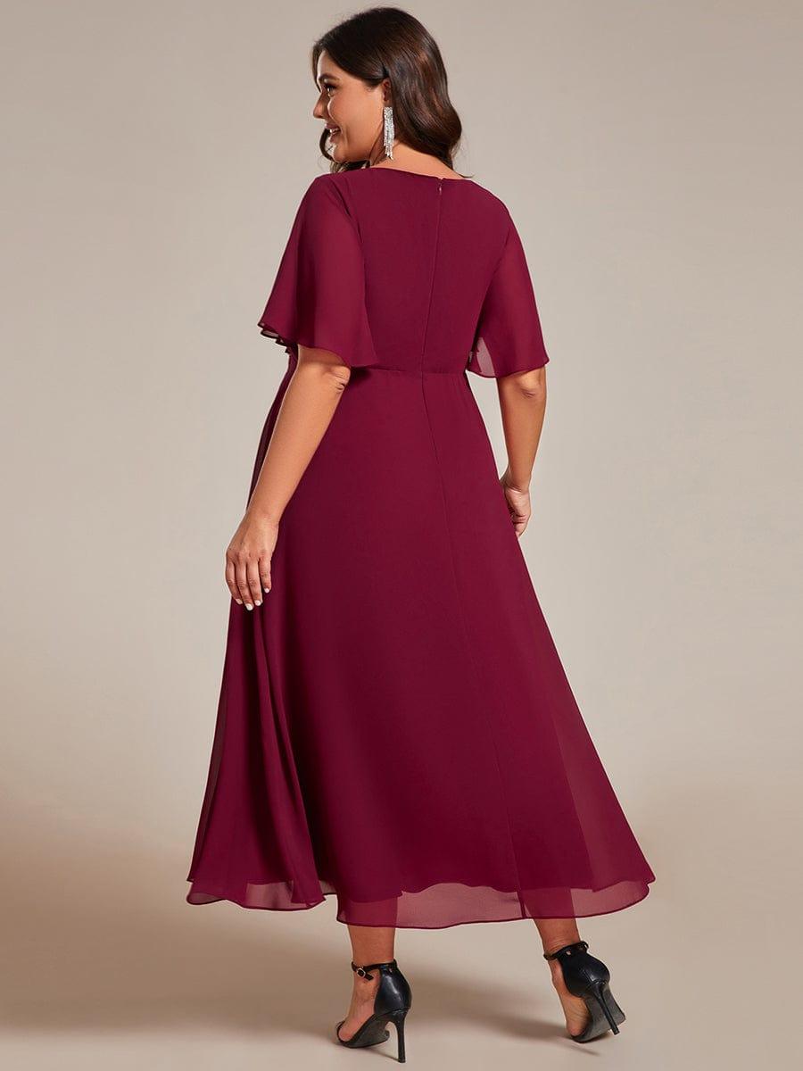 pretty DAHLIA|Plus Size Elegant Short Sleeves V-Neck Floral Applique Wedding Guest Dress