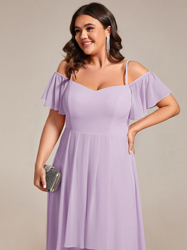 pretty JORDANE|Plus Size Cold Shoulder Sweetheart Necklin Chiffon Midi Wedding Guest Dress