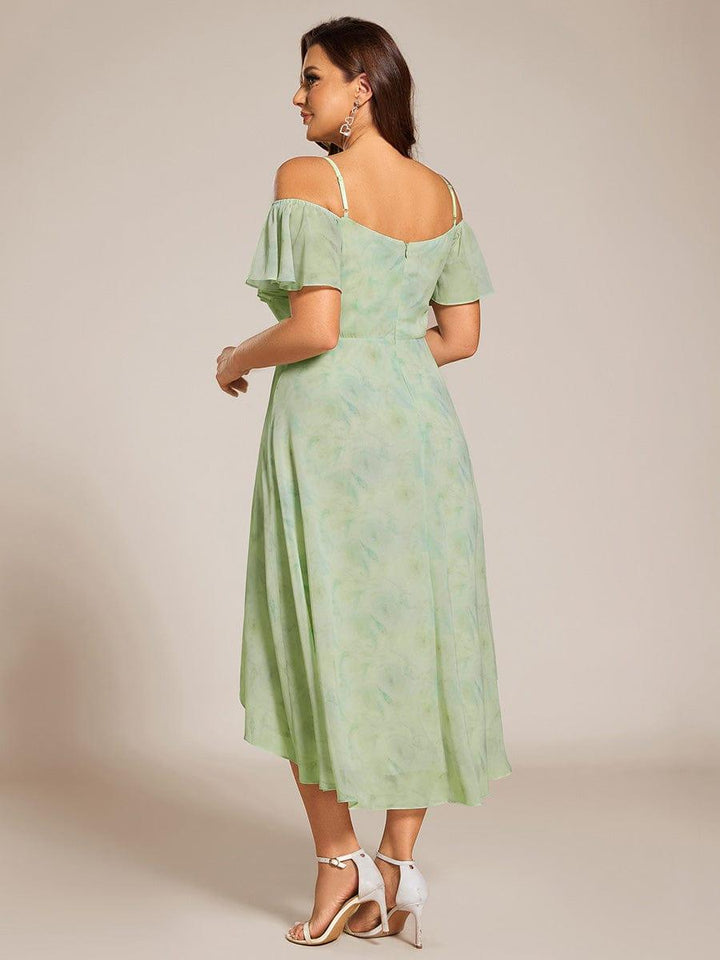 pretty JORDANE|Plus Size Cold Shoulder Sweetheart Necklin Chiffon Midi Wedding Guest Dress