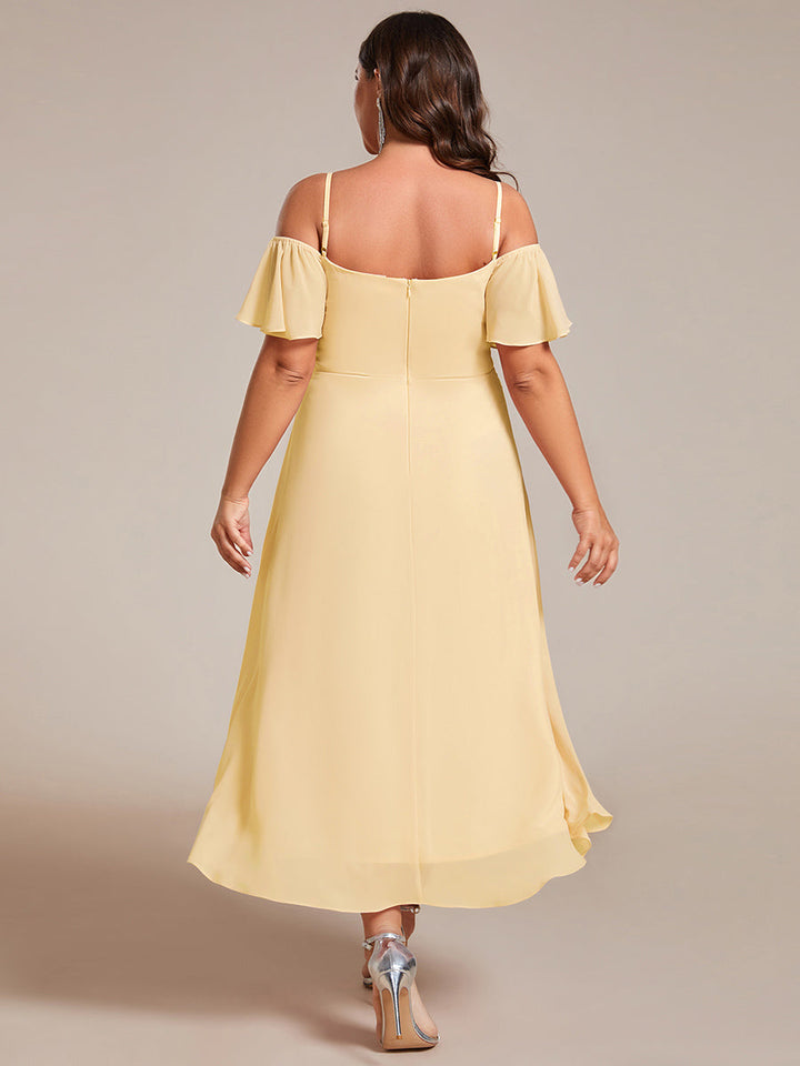 pretty JORDANE|Plus Size Cold Shoulder Sweetheart Necklin Chiffon Midi Wedding Guest Dress