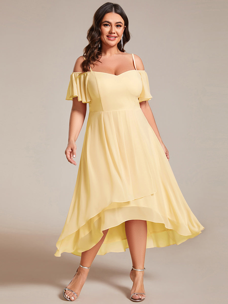 pretty JORDANE|Plus Size Cold Shoulder Sweetheart Necklin Chiffon Midi Wedding Guest Dress