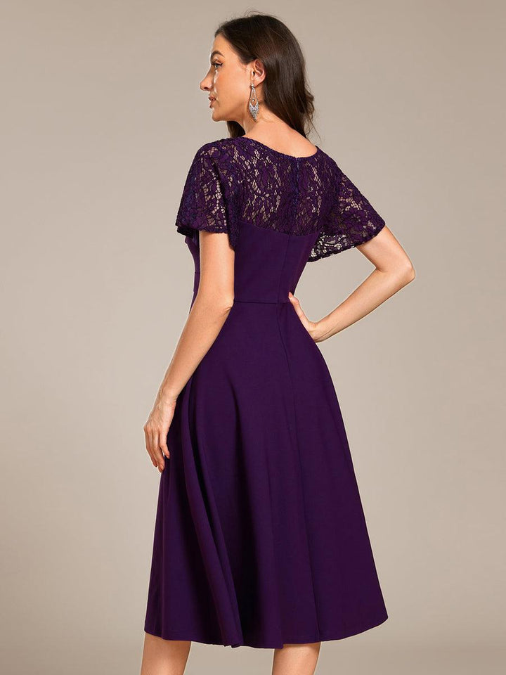ever EVIE|Short Sleeves A-Line Midi Wedding Guest Dress with Pockets