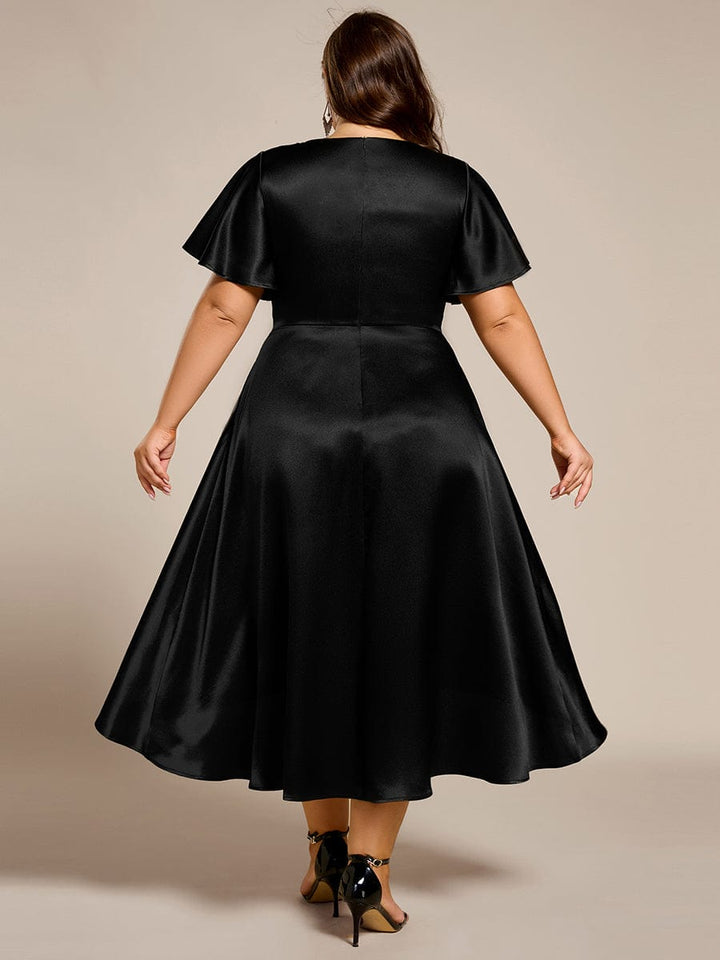 ever SCARLEN|V-neck High-Low Satin Wedding Guest Dress with Pockets