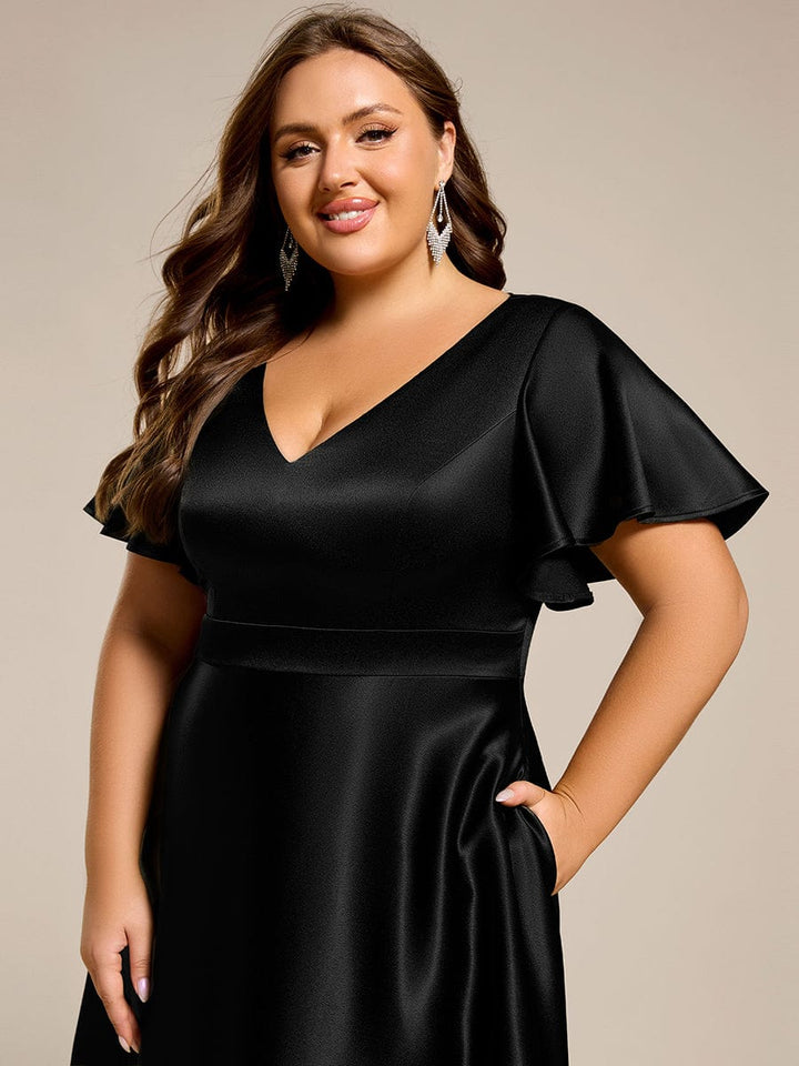 ever SCARLEN|V-neck High-Low Satin Wedding Guest Dress with Pockets