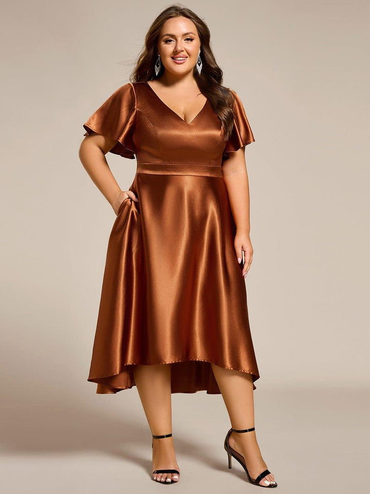 pretty SCARLEN|Plus Size Satin Midi Wedding Guest Dress with Pockets