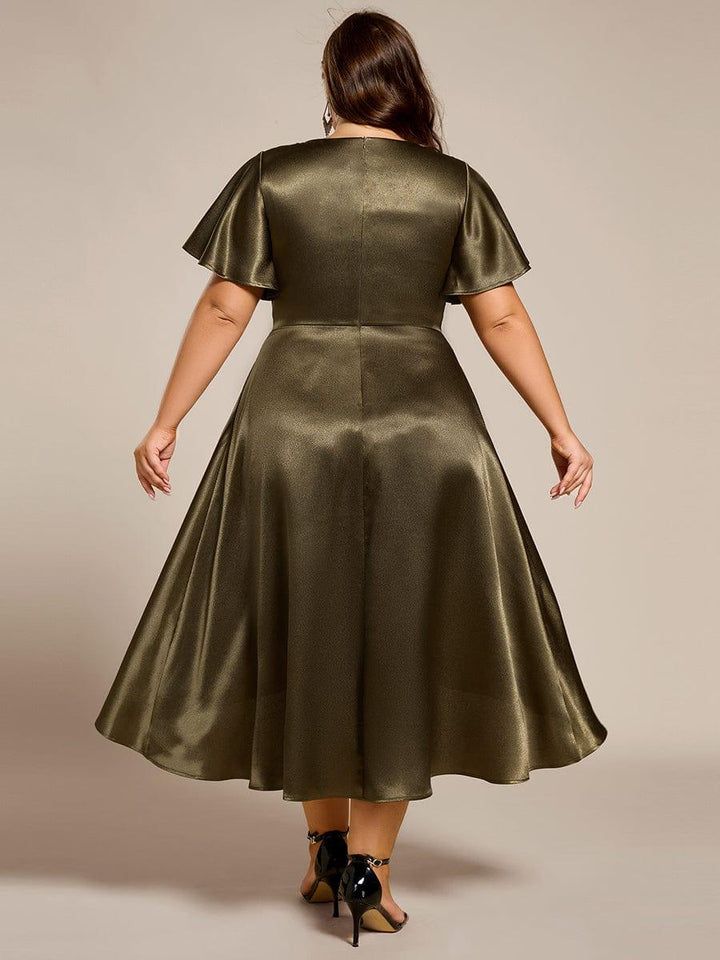 ever SCARLEN|V-neck High-Low Satin Wedding Guest Dress with Pockets