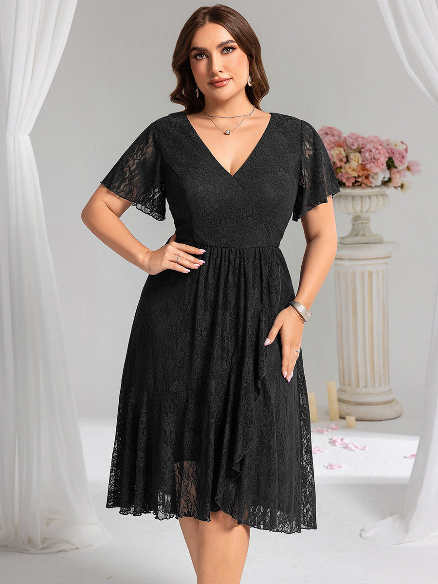 pretty PALOMA|Plus Size Ruffled Sleeves Lace A-Line Formal Evening Dress