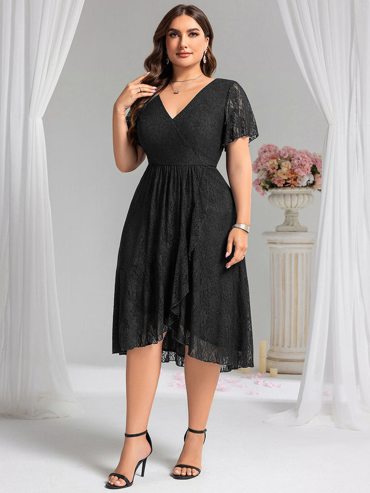 ever PALOMA|Ruffled Sleeves Lace A-Line Formal Evening Dress
