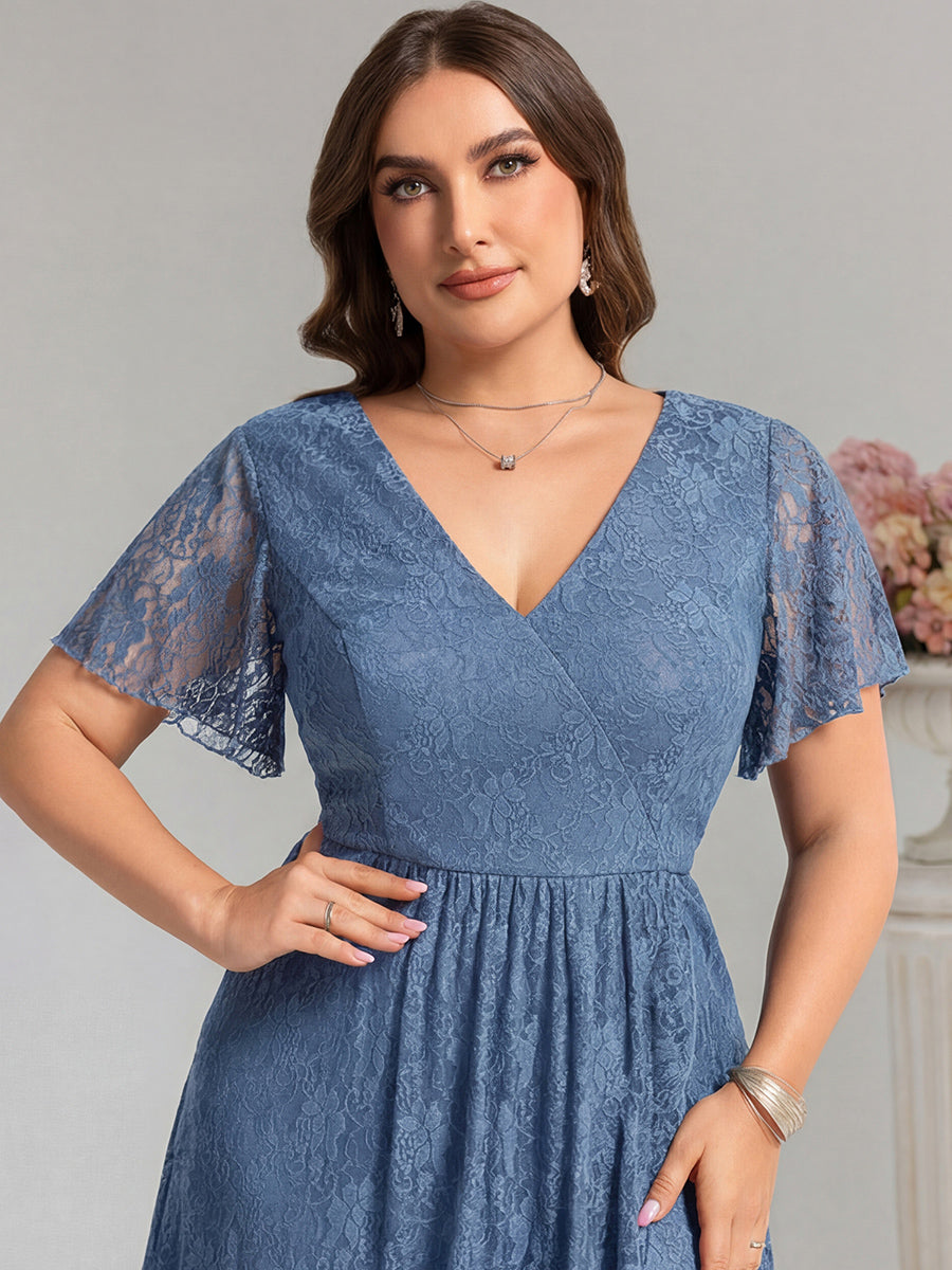 ever PALOMA|Ruffled Sleeves Lace A-Line Formal Evening Dress