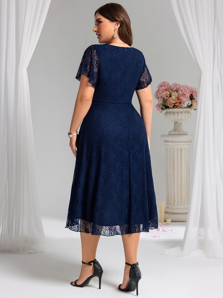 pretty PALOMA|Plus Size Ruffled Sleeves Lace A-Line Formal Evening Dress