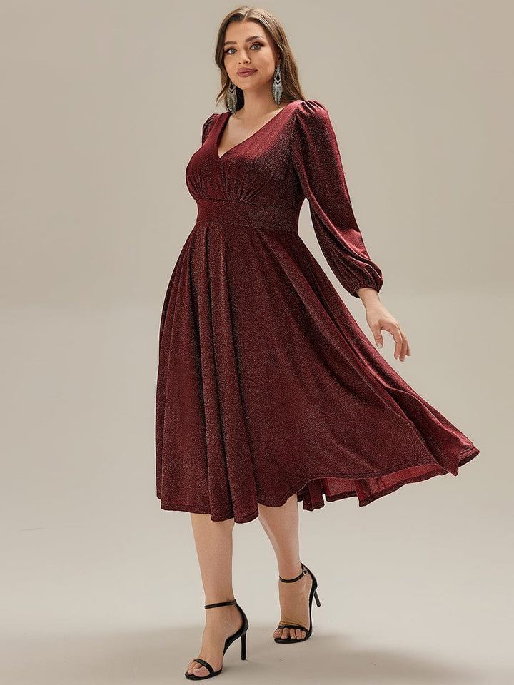 pretty GREER|Plus Size With Pocket Glitter Midi Wedding Guest Dress