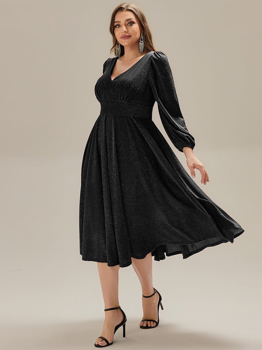 pretty GREER|Plus Size With Pocket Glitter Midi Wedding Guest Dress