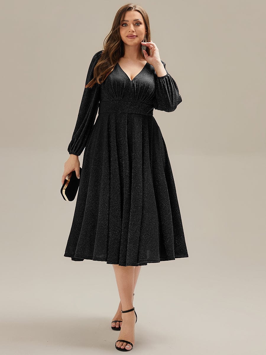 pretty GREER|Plus Size With Pocket Glitter Midi Wedding Guest Dress