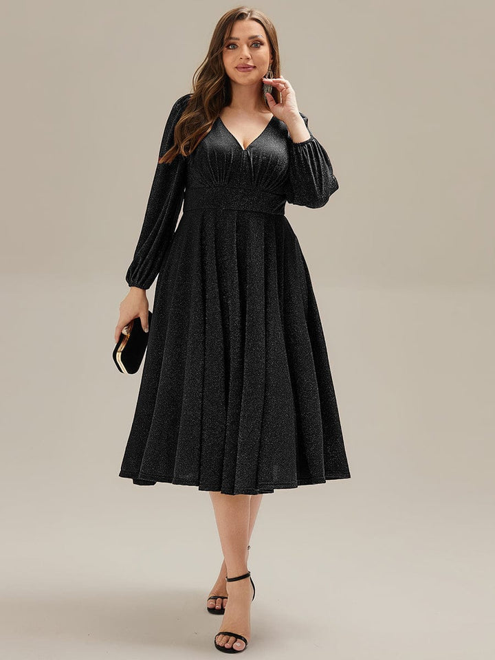 pretty GREER|Plus Size With Pocket Glitter Midi Wedding Guest Dress