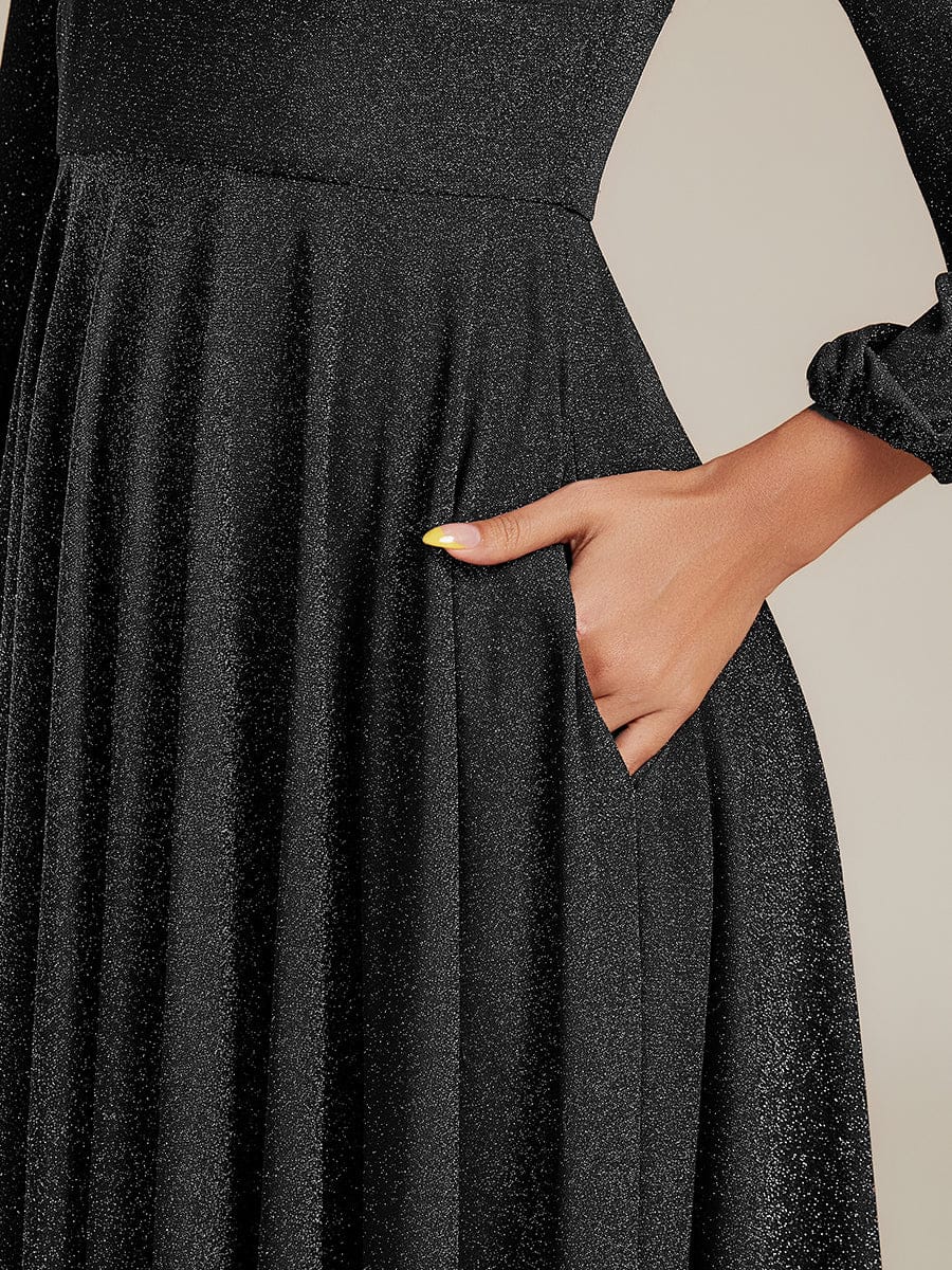 pretty GREER|Plus Size With Pocket Glitter Midi Wedding Guest Dress