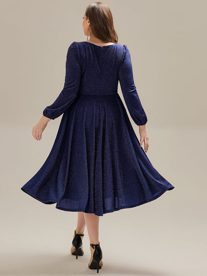 pretty GREER|Plus Size With Pocket Glitter Midi Wedding Guest Dress