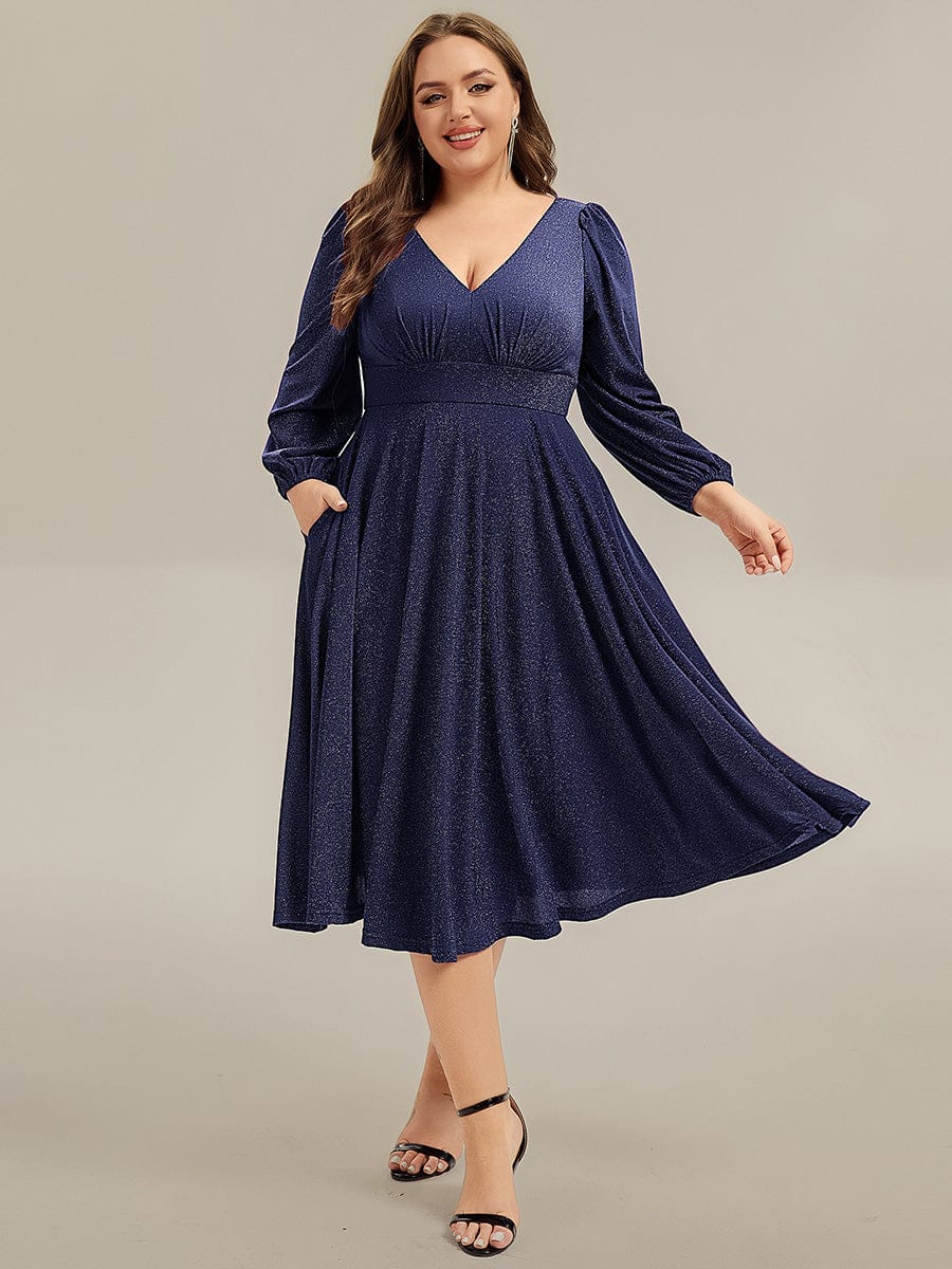 pretty GREER|Plus Size With Pocket Glitter Midi Wedding Guest Dress