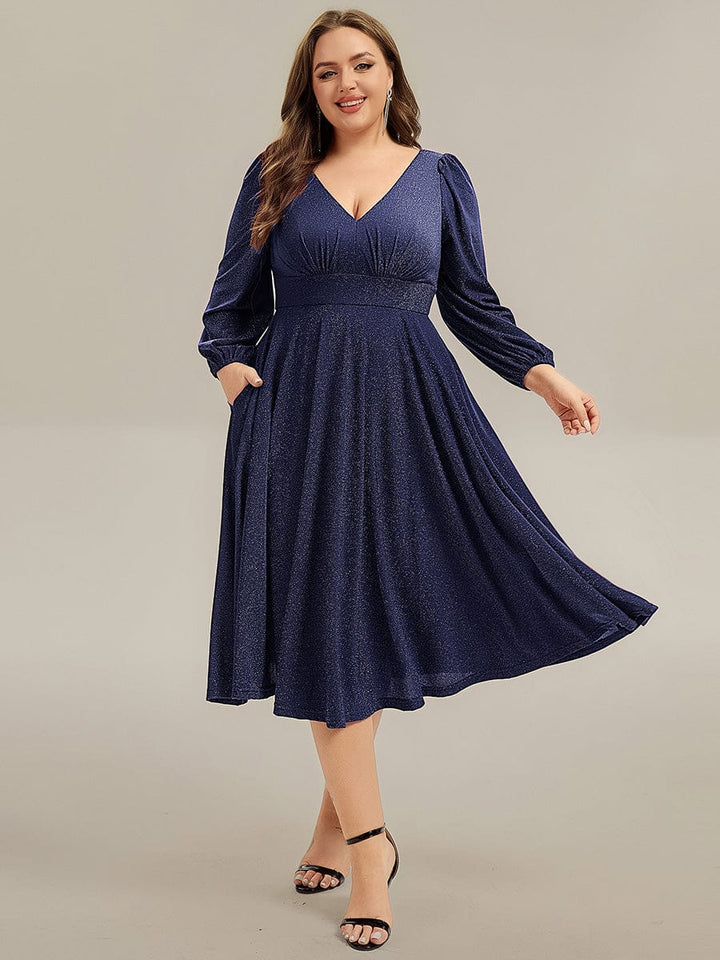 pretty GREER|Plus Size With Pocket Glitter Midi Wedding Guest Dress