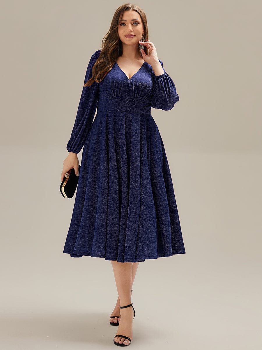 pretty GREER|Plus Size With Pocket Glitter Midi Wedding Guest Dress
