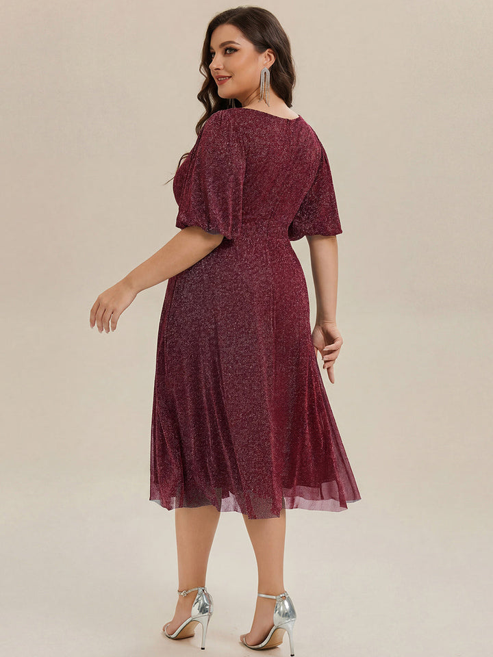 pretty MARIS|Plus Size Glitter Half Sleeve A-Line Wedding Guest Dress
