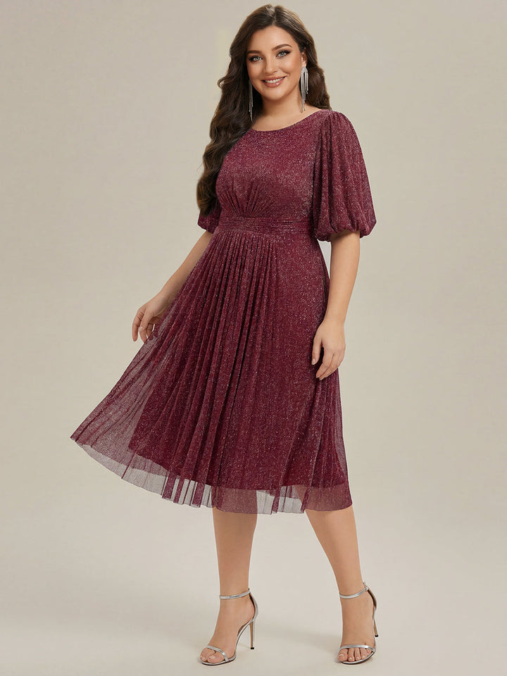 pretty MARIS|Plus Size Glitter Half Sleeve A-Line Wedding Guest Dress