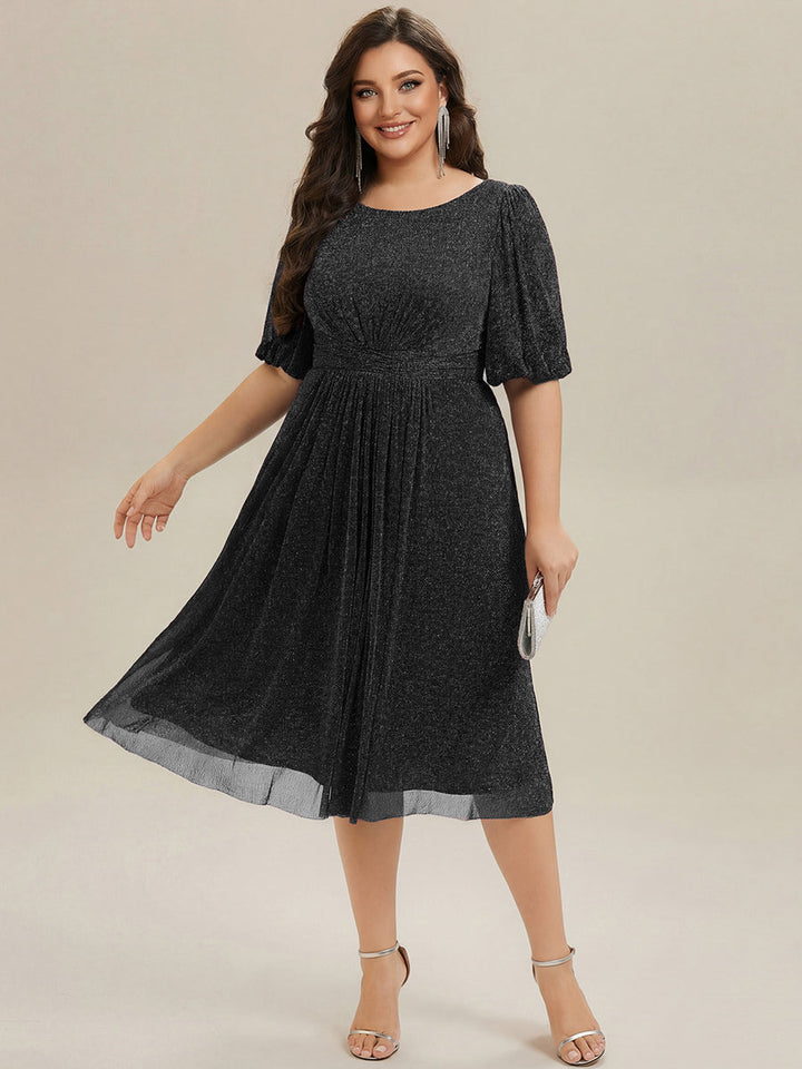pretty MARIS|Plus Size Glitter Half Sleeve A-Line Wedding Guest Dress
