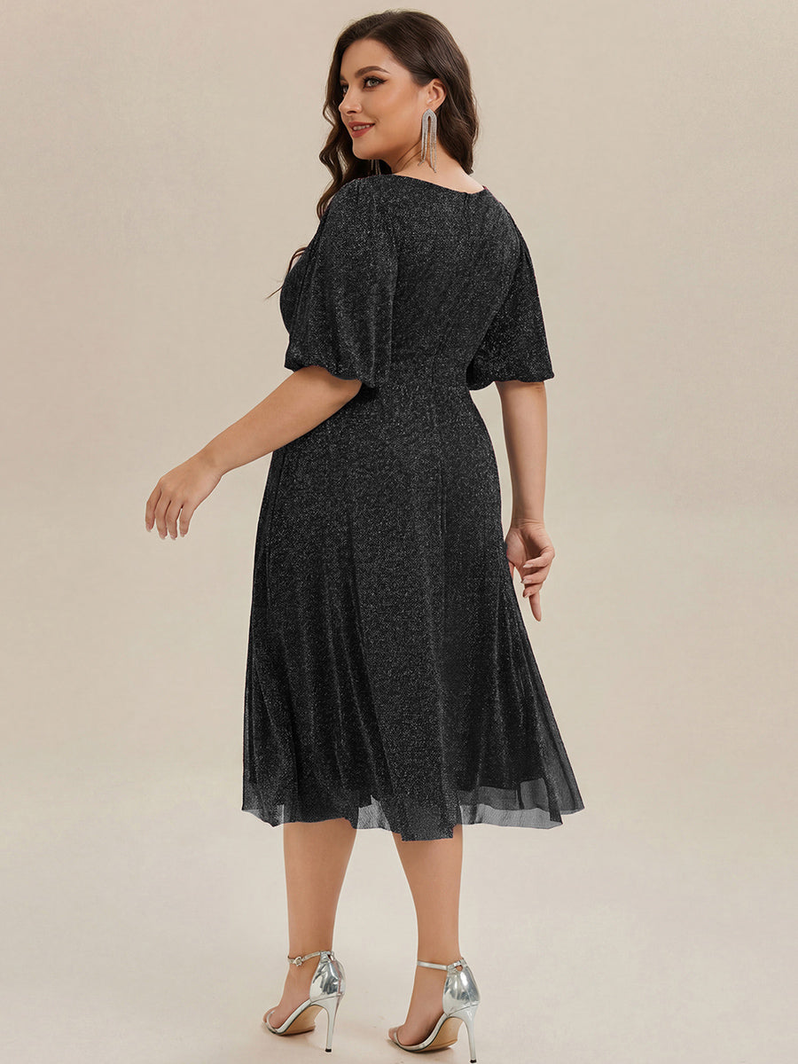pretty MARIS|Plus Size Glitter Half Sleeve A-Line Wedding Guest Dress