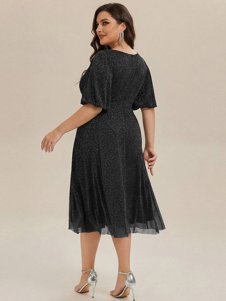 pretty MARIS|Plus Size Glitter Half Sleeve A-Line Wedding Guest Dress